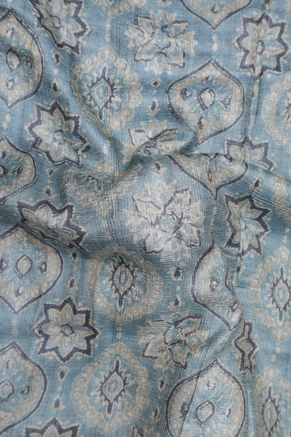 Tussar Silk Saree In Blue With Printed Design