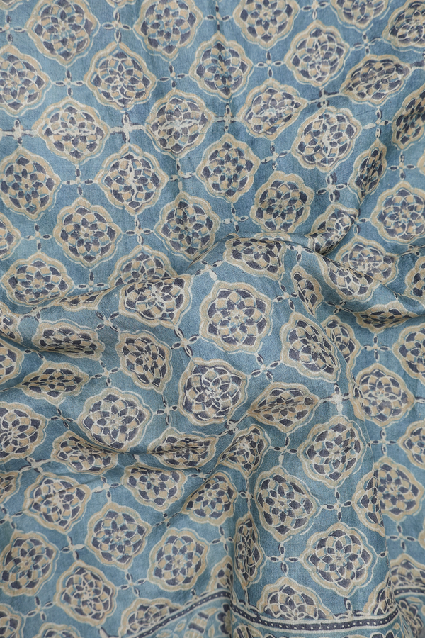 Tussar Silk Saree In Blue With Printed Design