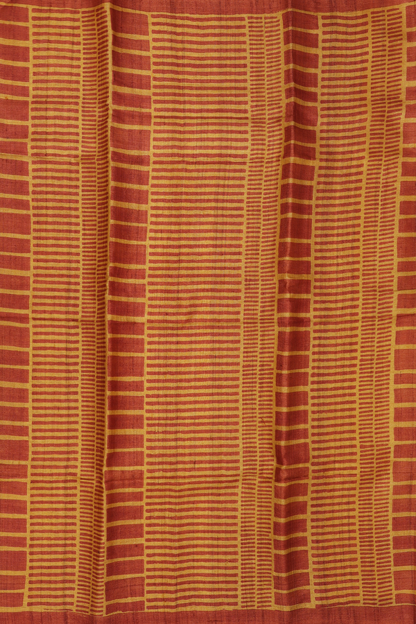 Tussar Silk Saree In Brown And Yellow With Printed Design