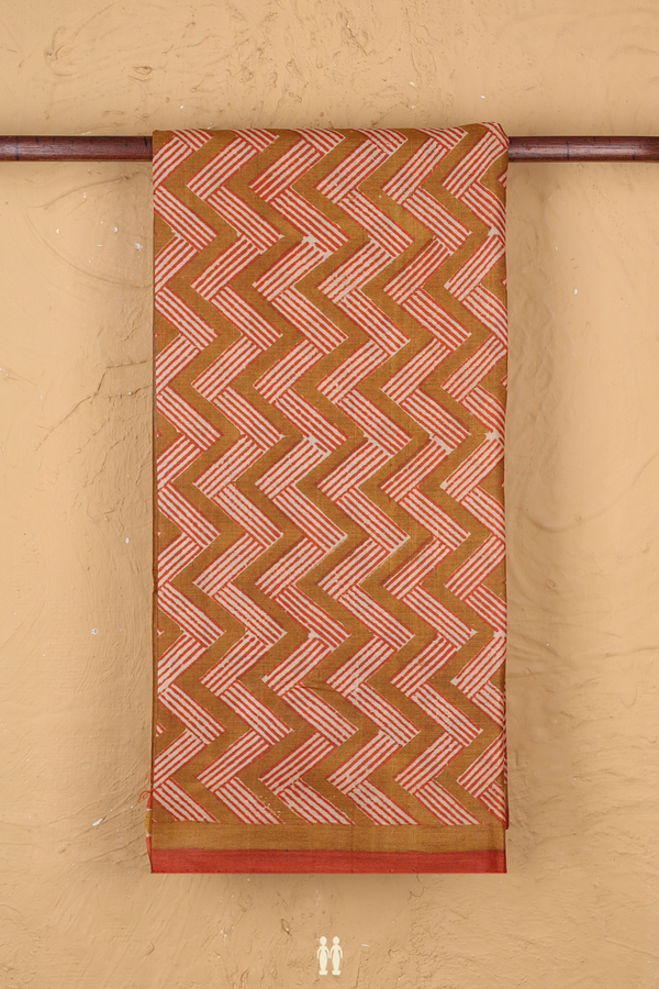 Tussar Silk Saree In Brown With Chevron Design