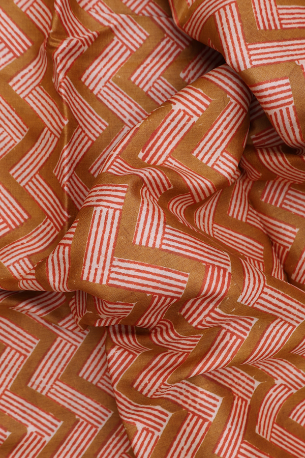 Tussar Silk Saree In Brown With Chevron Design