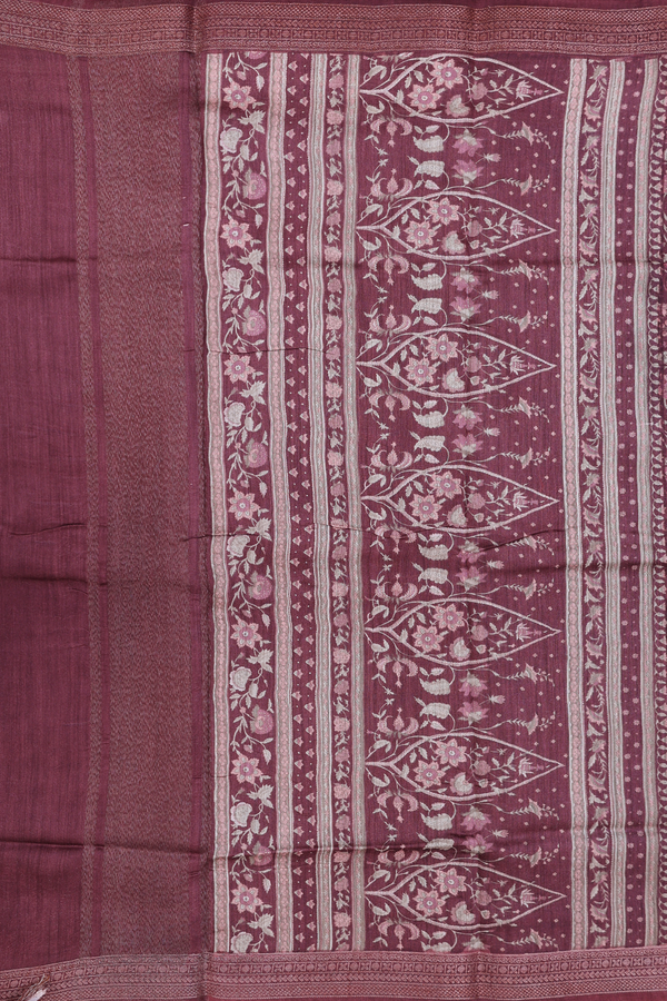 Tussar Silk Saree In Brown With Floral Printed Design