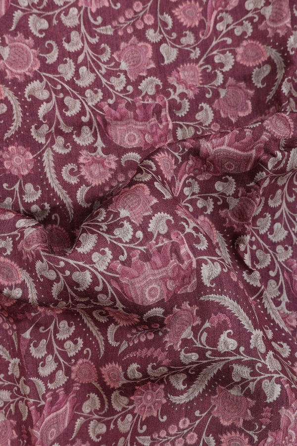 Tussar Silk Saree In Brown With Floral Printed Design