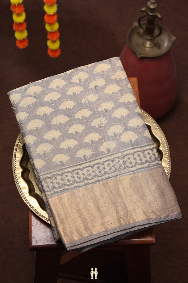Tussar Silk Saree In Brown With Printed Design