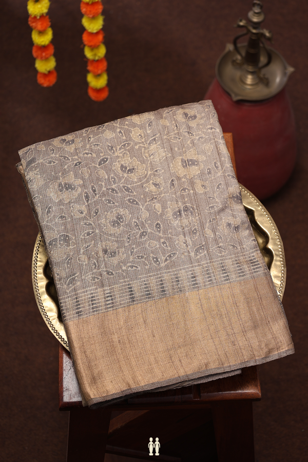 Tussar Silk Saree In Brown With Printed Design