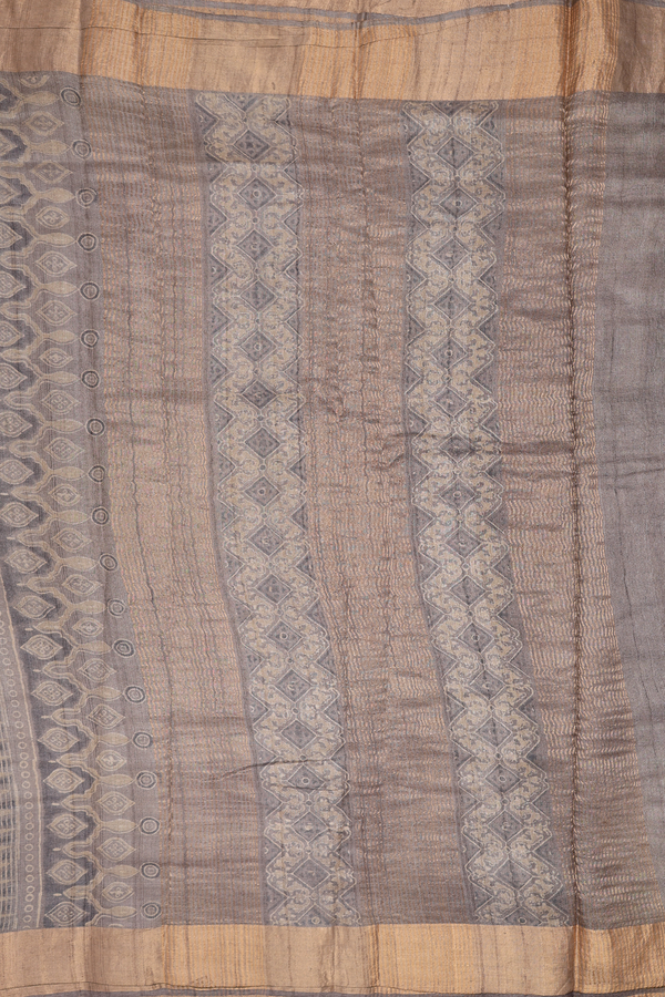 Tussar Silk Saree In Brown With Printed Design