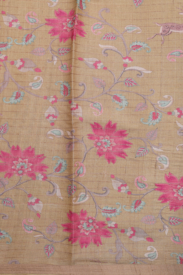 Tussar Silk Saree In Brown With Printed Design