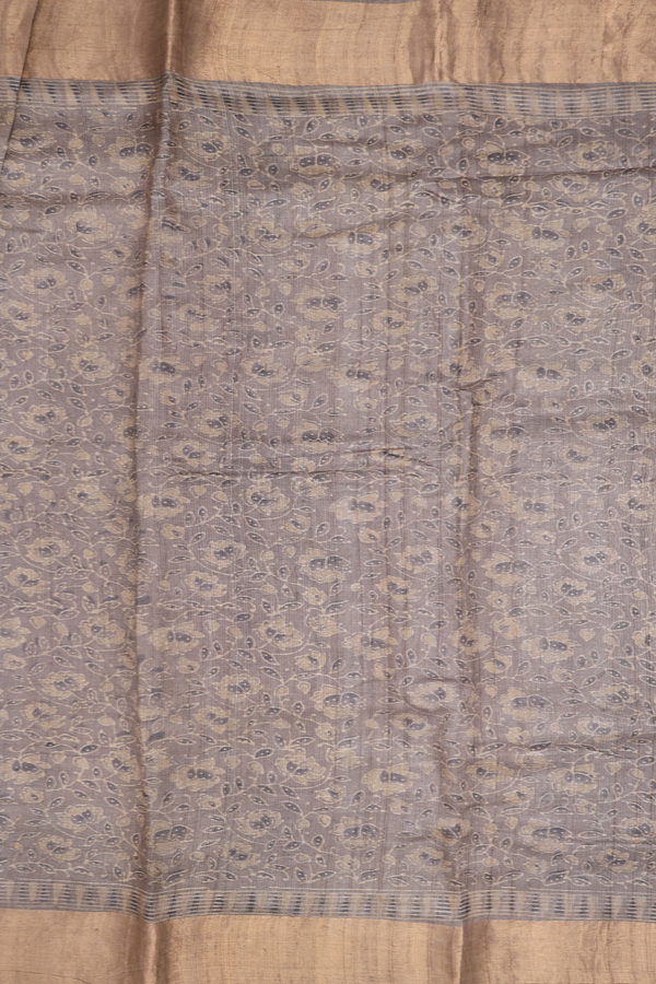Tussar Silk Saree In Brown With Printed Design