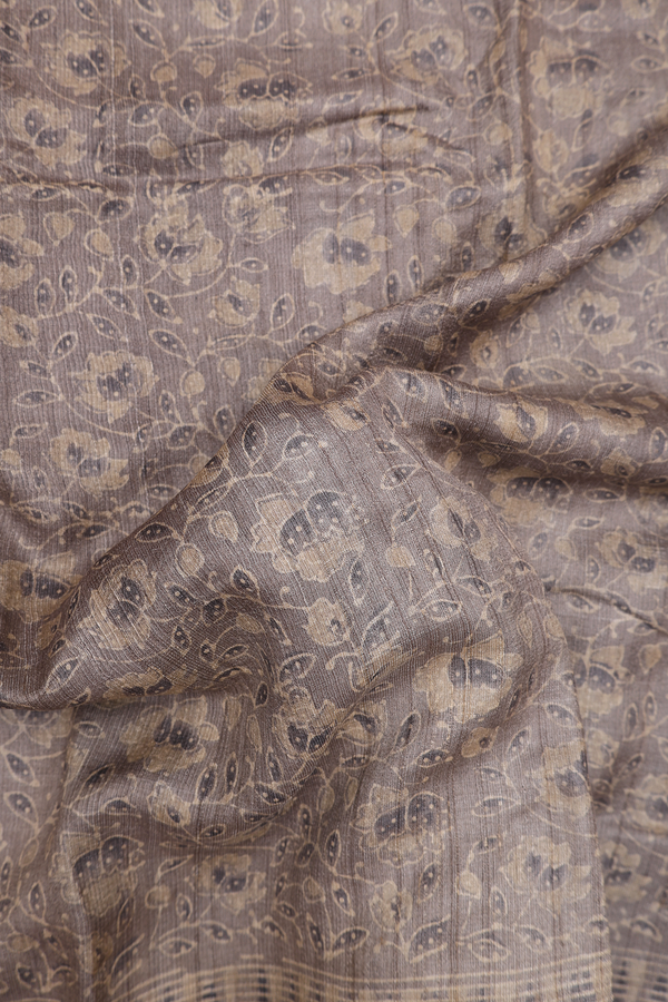 Tussar Silk Saree In Brown With Printed Design