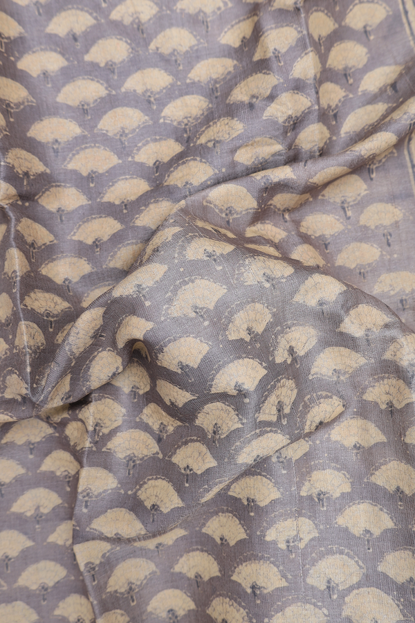Tussar Silk Saree In Brown With Printed Design