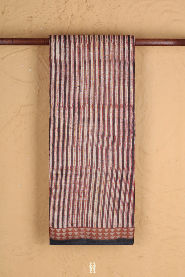 Tussar Silk Saree In Brown With Stripes Design