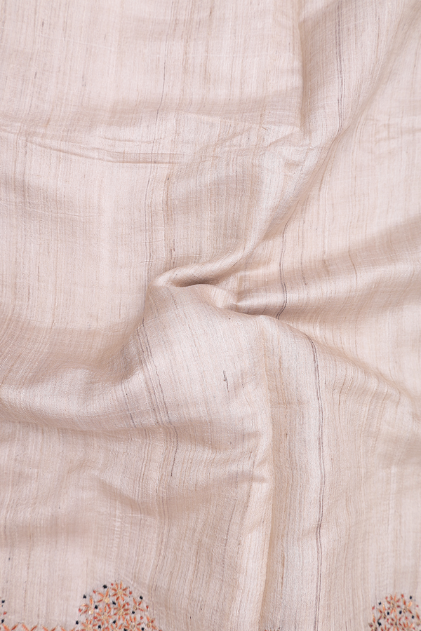 Tussar Silk Saree In Brownish Grey With Floral Border