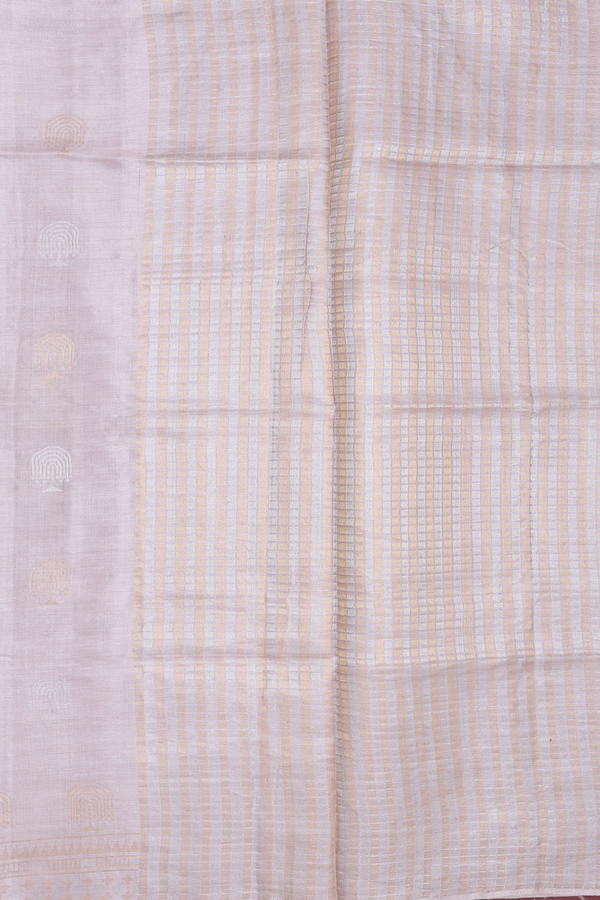 Tussar Silk Saree In Brownish Grey With Zari Buttas