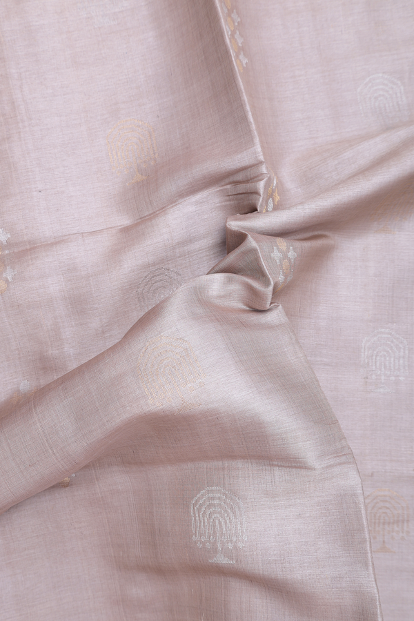 Tussar Silk Saree In Brownish Grey With Zari Buttas