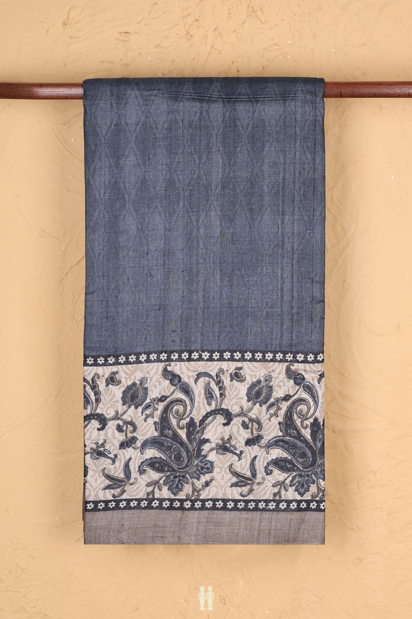 Tussar Silk Saree In Charcoal Grey With Diamond Design