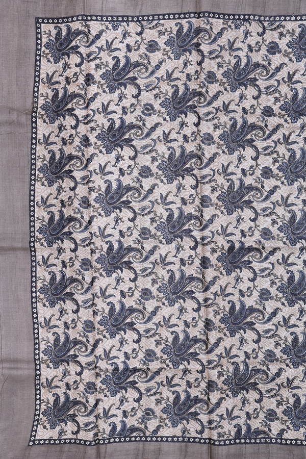 Tussar Silk Saree In Charcoal Grey With Diamond Design