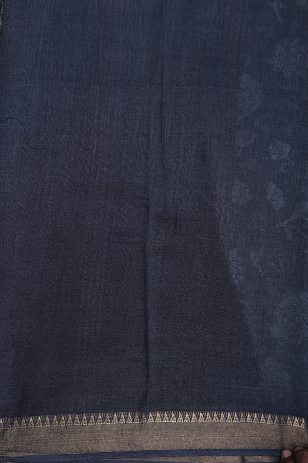 Tussar Silk Saree In Charcoal Grey With Floral Design