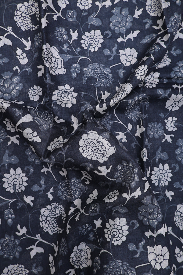 Tussar Silk Saree In Charcoal Grey With Floral Design