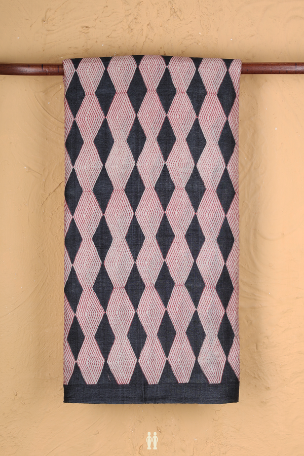 Tussar Silk Saree In Charcoal Grey With Printed Design