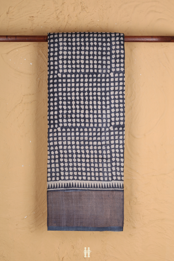 Tussar Silk Saree In Charcoal Grey With Printed Design