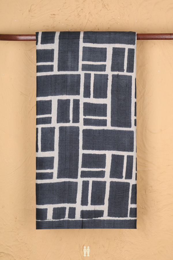Tussar Silk Saree In Charcoal Grey With Printed Design