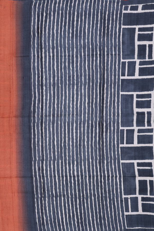 Tussar Silk Saree In Charcoal Grey With Printed Design