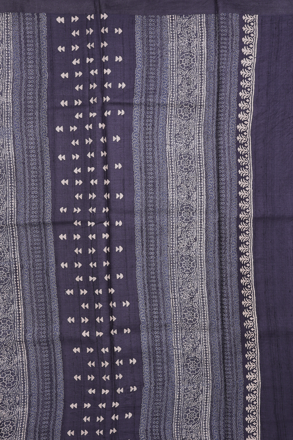 Tussar Silk Saree In Charcoal Grey With Printed Design