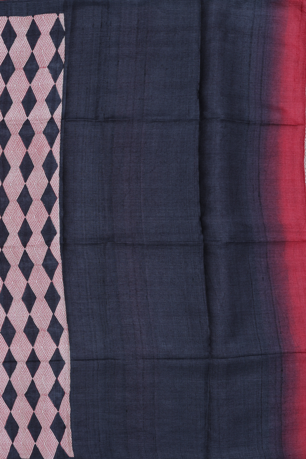 Tussar Silk Saree In Charcoal Grey With Printed Design