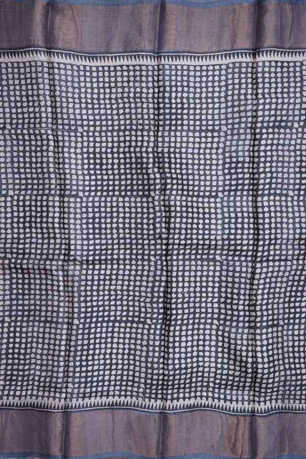 Tussar Silk Saree In Charcoal Grey With Printed Design