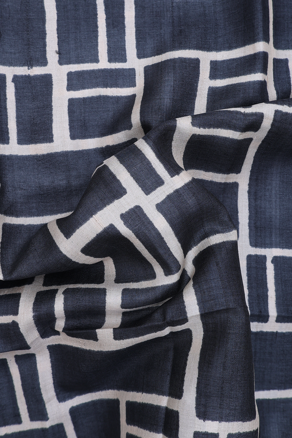 Tussar Silk Saree In Charcoal Grey With Printed Design