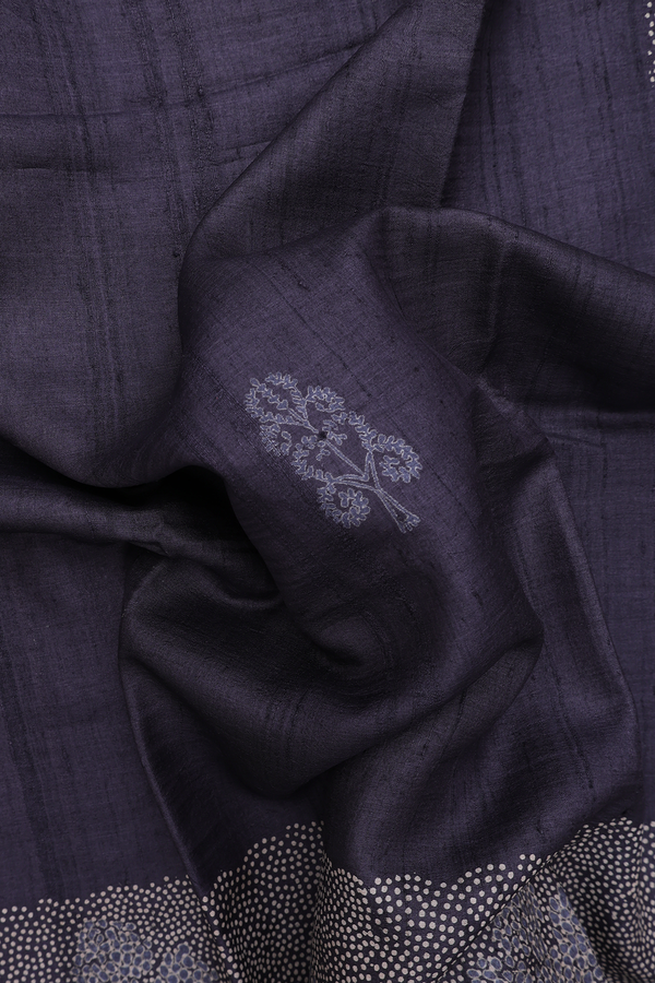 Tussar Silk Saree In Charcoal Grey With Printed Design