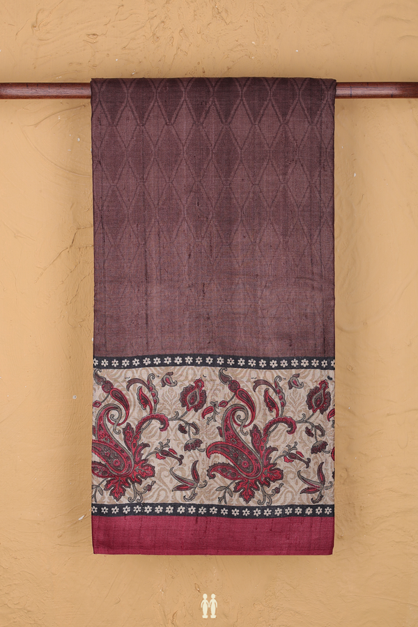 Tussar Silk Saree In Cocoa Brown With Diamond Design