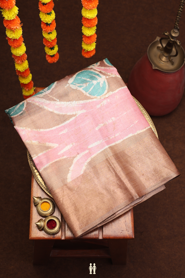 Tussar Silk Saree In Cocoa Brown With Printed Design