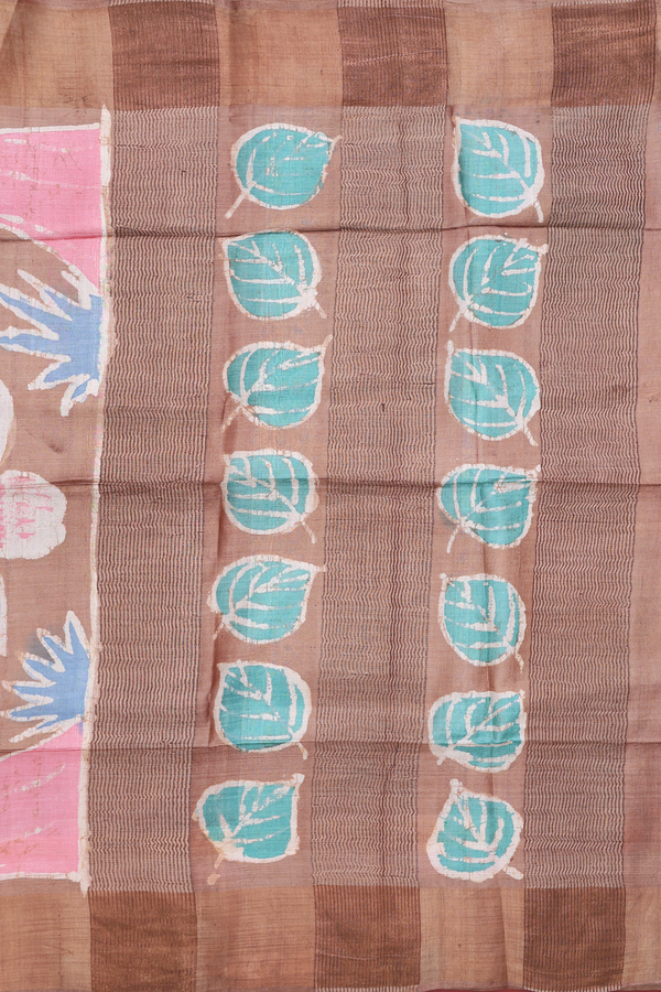 Tussar Silk Saree In Cocoa Brown With Printed Design