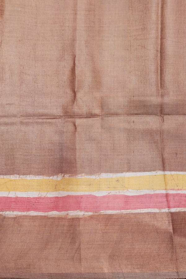 Tussar Silk Saree In Cocoa Brown With Printed Design