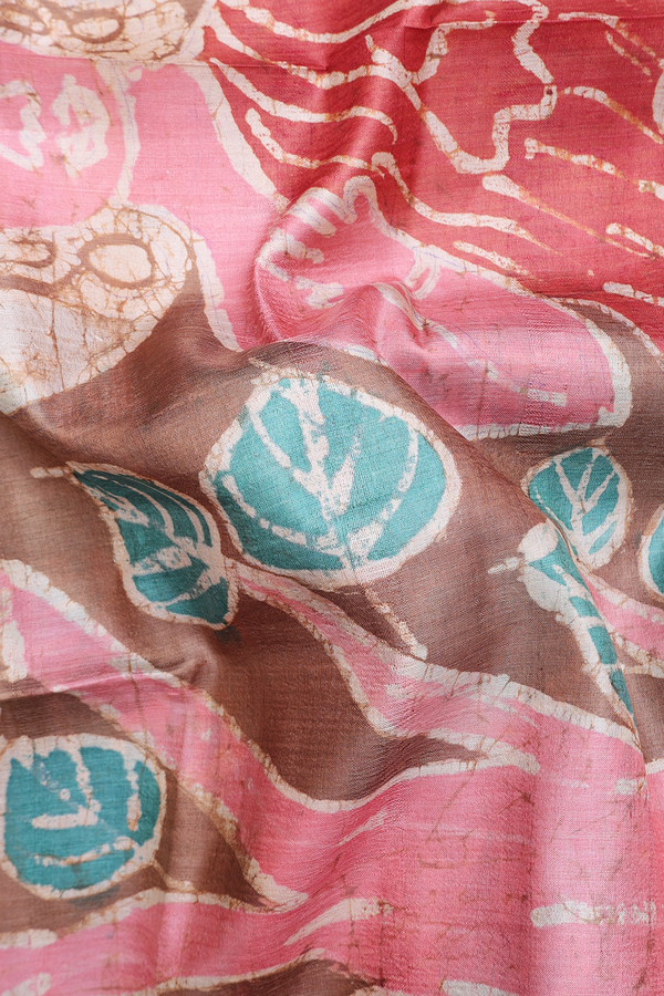 Tussar Silk Saree In Cocoa Brown With Printed Design