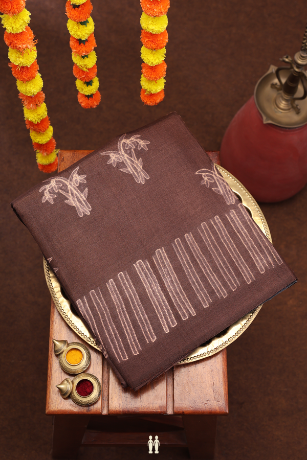 Tussar Silk Saree In Dark Brown With Shibori Design