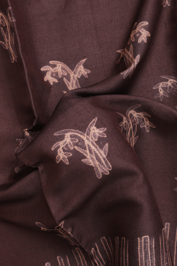 Tussar Silk Saree In Dark Brown With Shibori Design