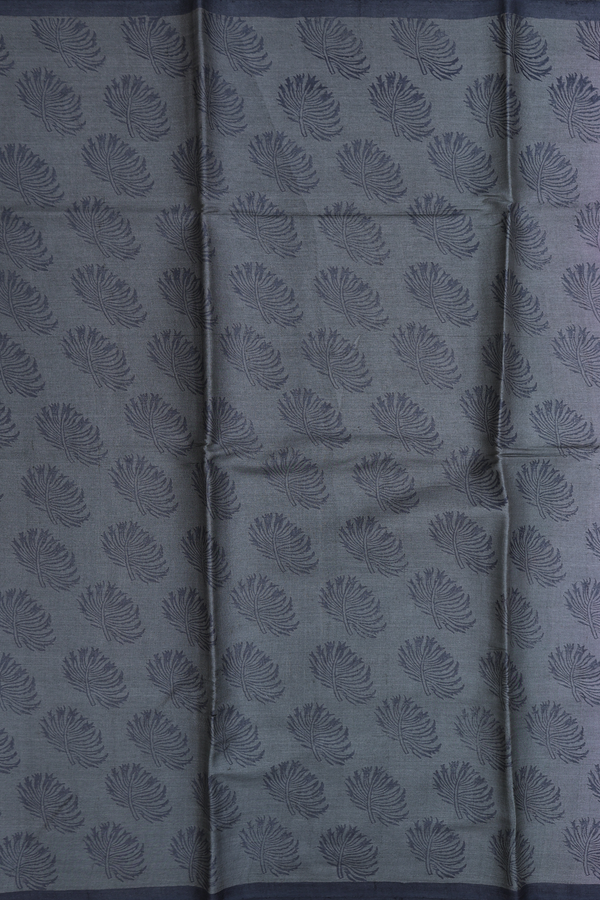 Tussar Silk Saree In Dark Grey With Printed Design