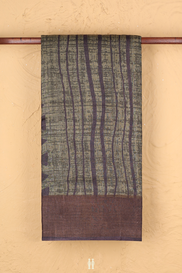 Tussar Silk Saree In Dark Olive With Allover Design