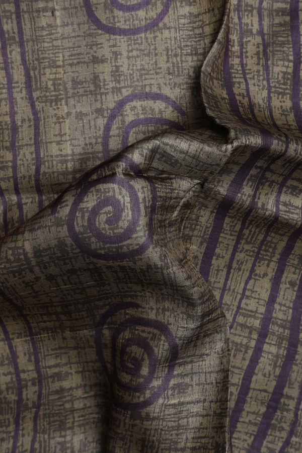 Tussar Silk Saree In Dark Olive With Allover Design