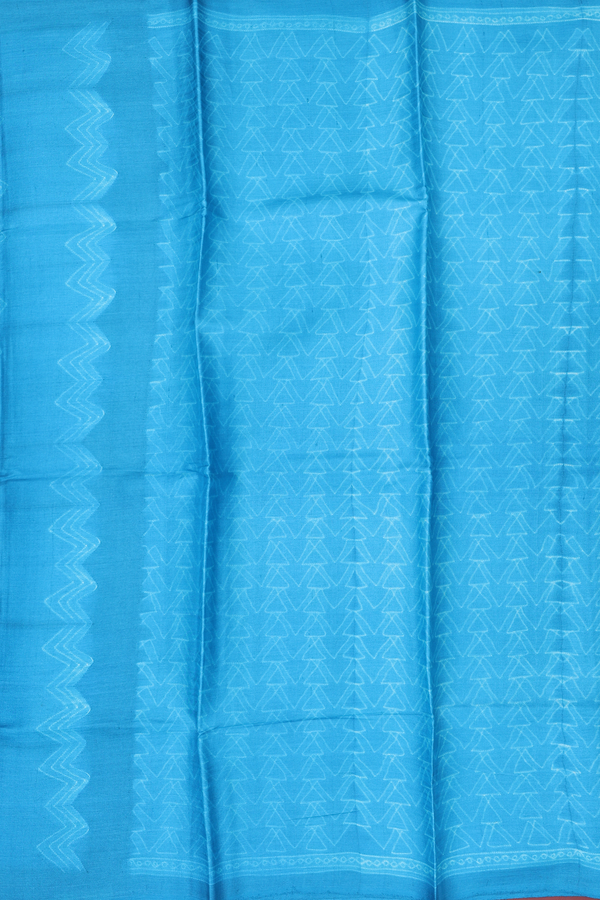 Tussar Silk Saree In Deep Sky Blue With Shibori Design