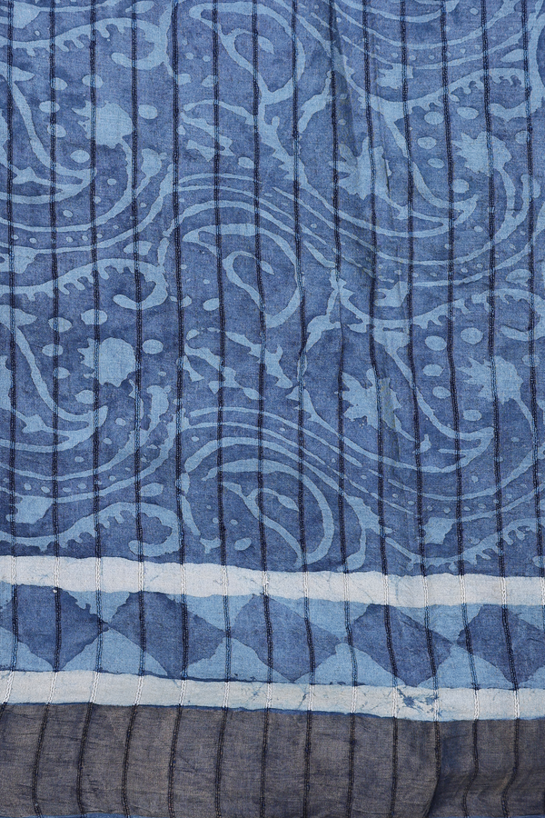 Tussar Silk Saree In Dusty Blue With Paisley Design