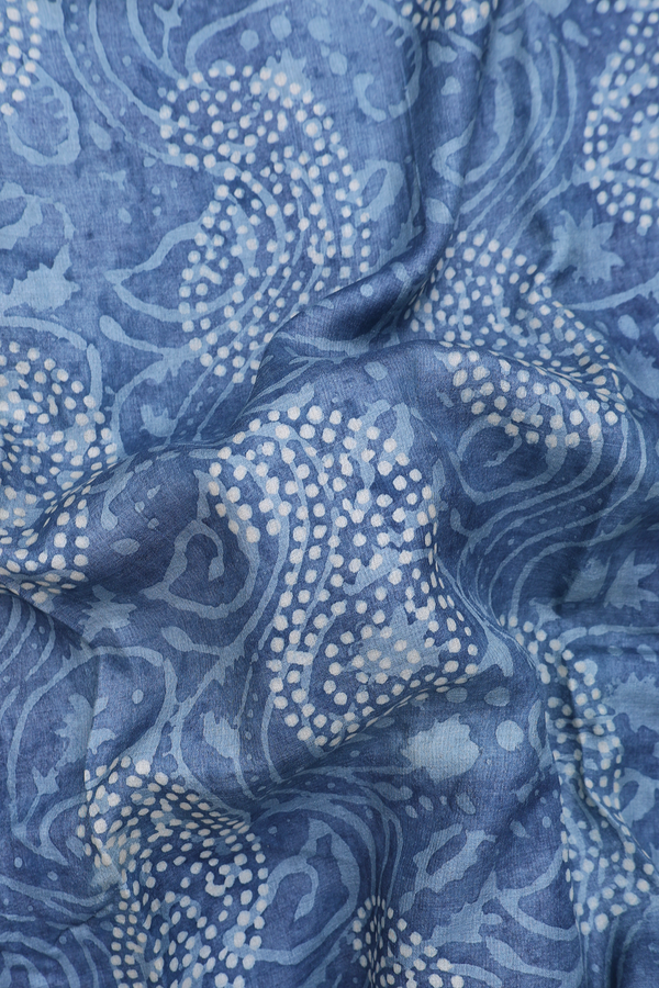 Tussar Silk Saree In Dusty Blue With Paisley Design