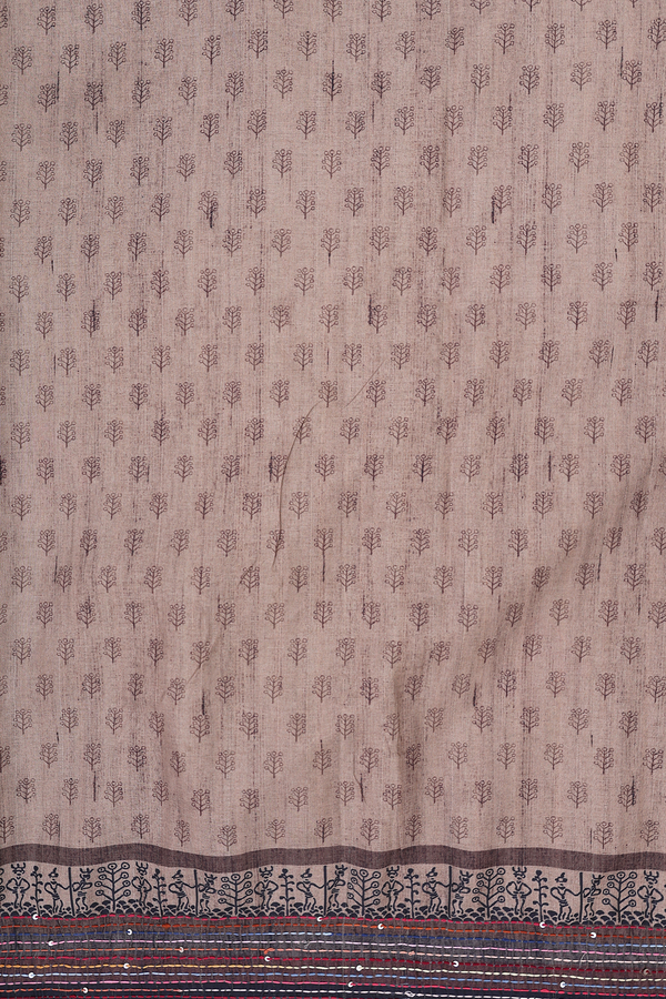 Tussar Silk Saree In Dusty Green With Embroidered Buttas