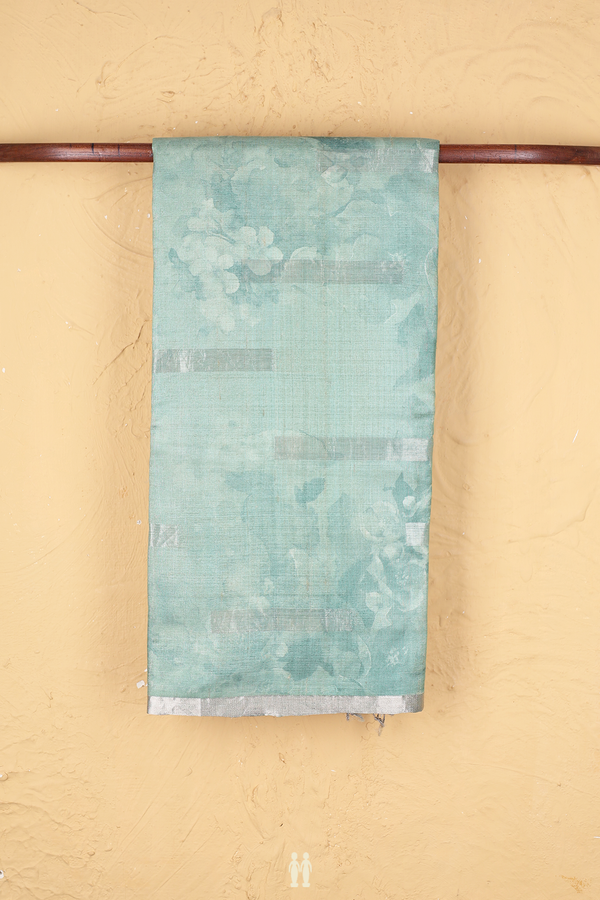 Tussar Silk Saree In Dusty Green With Floral Design