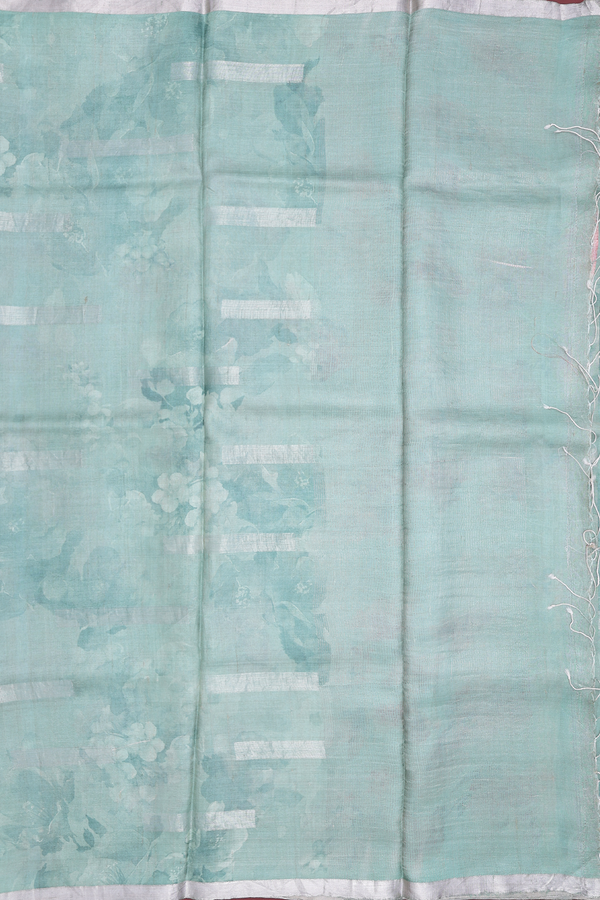 Tussar Silk Saree In Dusty Green With Floral Design