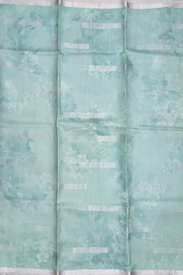 Tussar Silk Saree In Dusty Green With Floral Design