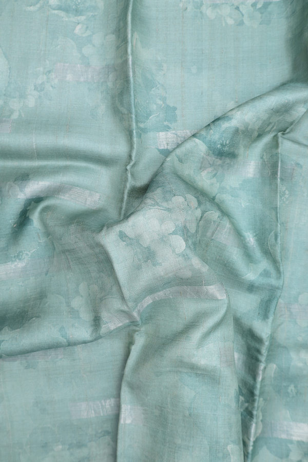 Tussar Silk Saree In Dusty Green With Floral Design
