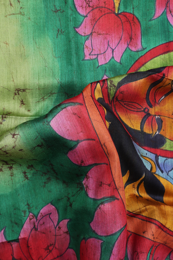 Tussar Silk Saree In Green With Printed Design
